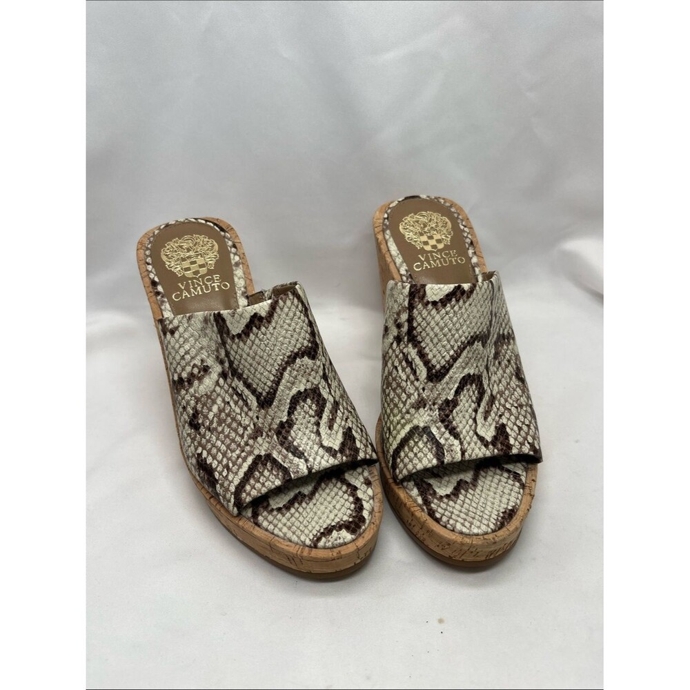 Vince Camuto Chaisen Platform Cork Leather Snakeskin Print Wedges